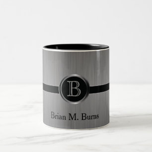 Executive Monogram Design - Black Brush Steel Two-Tone Coffee Mug