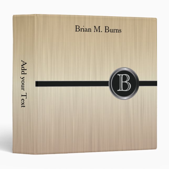 Executive Monogram Design - Citrine Brush Steel Binder (Front/Spine)