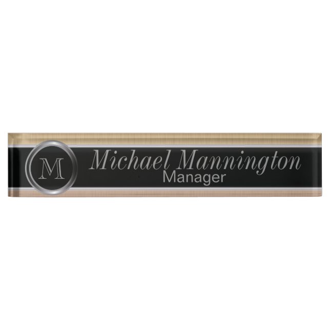 Executive Monogram Design- Citrine Brush Steel Nameplate (Front)