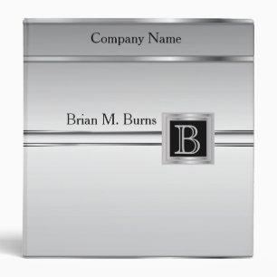 Executive Monogram Design - Metallic Silver Print Binder
