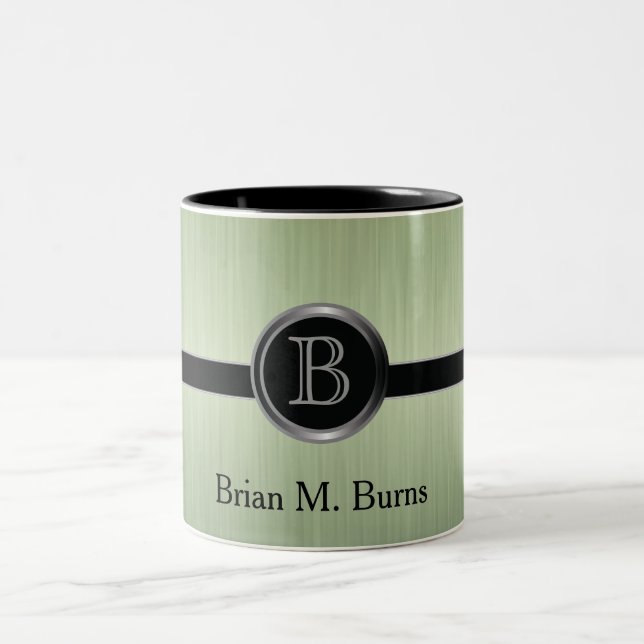 Executive Monogram Design- Peridot Brush Steel Two-Tone Coffee Mug (Center)