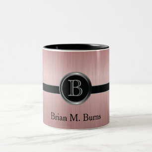 Executive Monogram Design - Ruby Brush Steel Two-Tone Coffee Mug