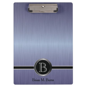 Executive Monogram Design - Sapphire Brush Steel Clipboard