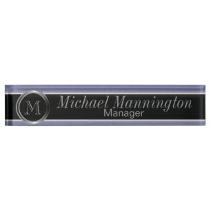 Executive Monogram Design - Sapphire Brush Steel Nameplate