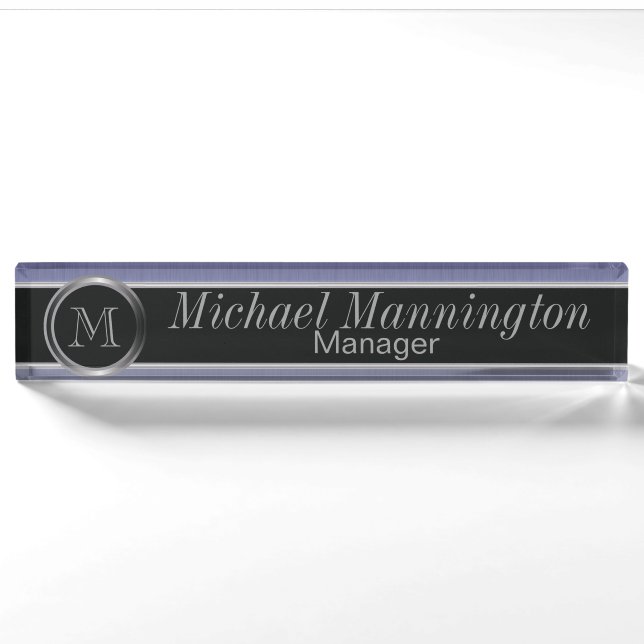 Executive Monogram Design - Sapphire Brush Steel Nameplate (Front)