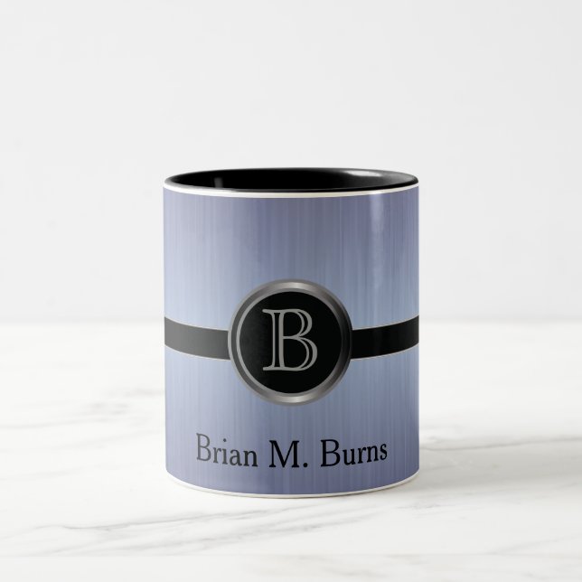 Executive Monogram Design - Sapphire Brush Steel Two-Tone Coffee Mug (Center)