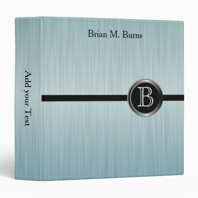 Executive Monogram Design - Turquoise Brush Steel Binder (Front/Spine)