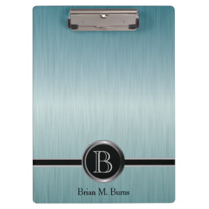 Executive Monogram Design - Turquoise Brush Steel Clipboard