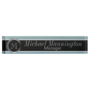 Executive Monogram Design   Turquoise Brush Steel Nameplate