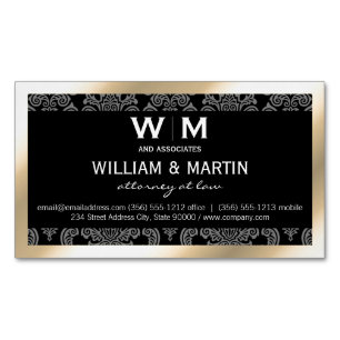Executive Monogram Gold Border Damask Magnetic Business Card