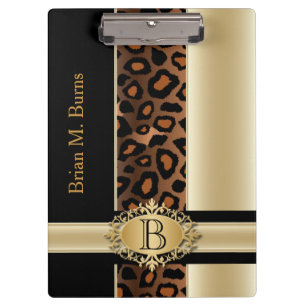 Executive Monogram Leopard Design   Champagne Clipboard