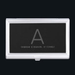 Executive Monogram Professional Classic Black Business Card Holder<br><div class="desc">Simple black,  white,  and grey monogrammed personalized name and initial on a silver business card case,  perfect for the professional executive looking for a modern and minimalist way to present business cards with classic etiquette.</div>