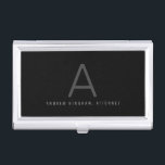Executive Monogram Professional Classic Black Business Card Holder<br><div class="desc">Simple black,  white,  and grey monogrammed personalized name and initial on a silver business card case,  perfect for the professional executive looking for a modern and minimalist way to present business cards with classic etiquette.</div>