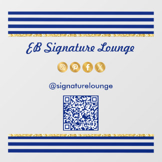 Executive Navy Blue Stripes & Gold QR Code Window Cling