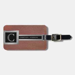Executive Red Leather & Silver Metal monogrammed Luggage Tag