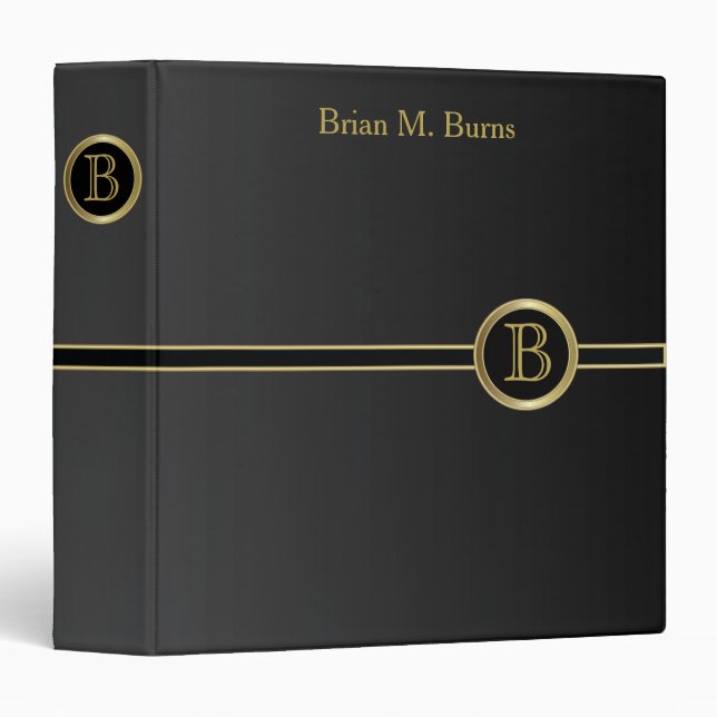 Executive Style Monogram Design - Classic Black Binder (Front/Spine)