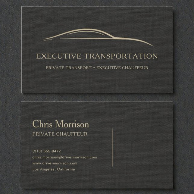 Executive Transport Luxury Linen Black & Gold Business Card (Creator Uploaded)