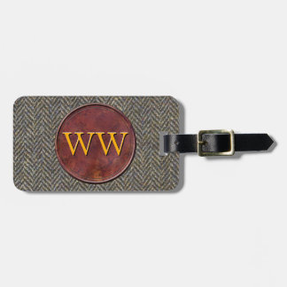 Executive Travel Tweed + Leather Custom Monogram Luggage Tag