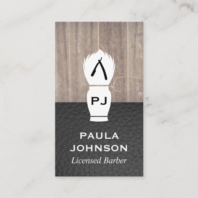 Executive Wood Leather Barber Blade Business Card (Front)