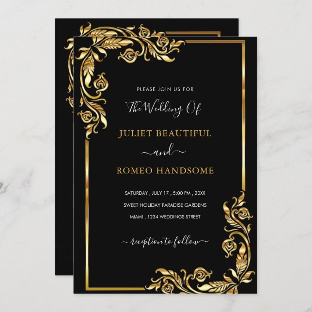 Exemple de Faire-part de mariage Design Black Gold (Devant / Derrière)
