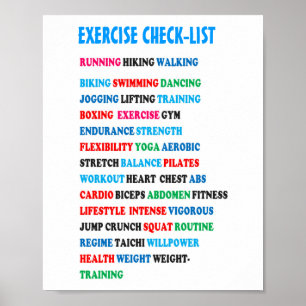 EXERCISE CHECK-LIST GYM Weight Health Heart Cancer Poster