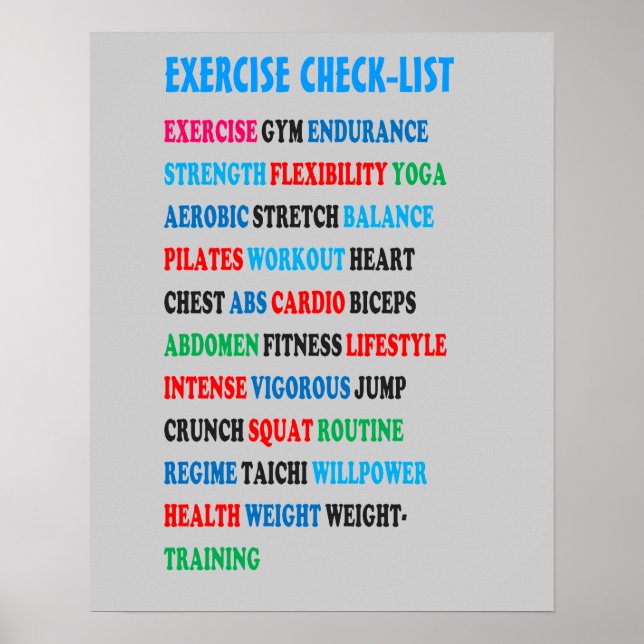 EXERCISE CHECK-LIST GYM Weight Health Heart nvn609 Poster (Front)