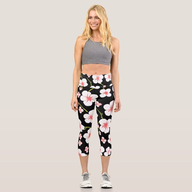 Exercise Colourful Floral yoga  Capri Leggings (Front)