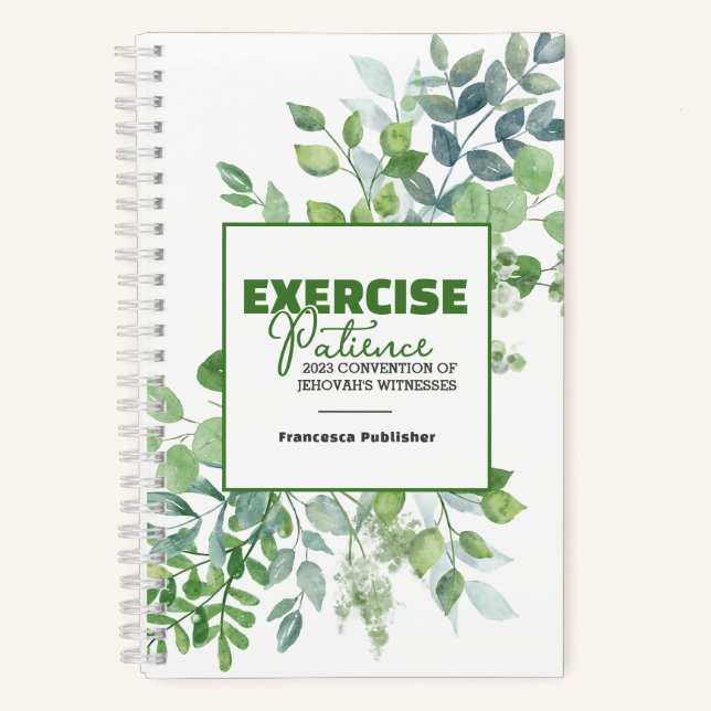 Exercise Patience Convention Watercolor Greenery Notebook (Front)