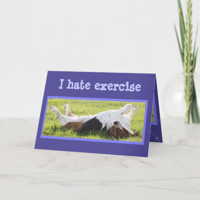 Exercising Basset Hound on Funny Birthday Card (Front)