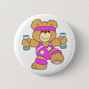 Exercising Teddy Bear 2 Inch Round Button