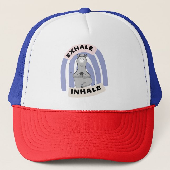 Exhale Inhale Llama Yoga funny pose  Trucker Hat (Front)