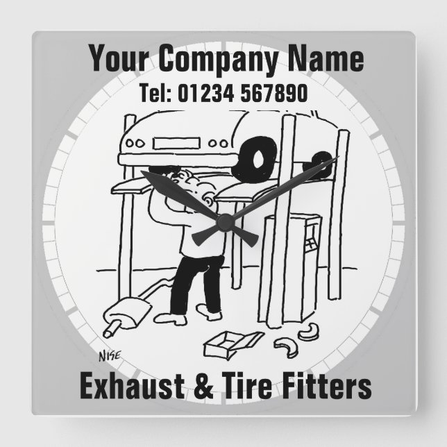 Exhaust & Tire Fitters Square Wall Clock (Front)