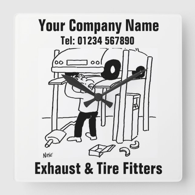 Exhaust & Tire Fitters Square Wall Clock (Front)