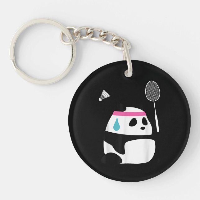 Exhausted badminton panda funny cute keychain (Front)