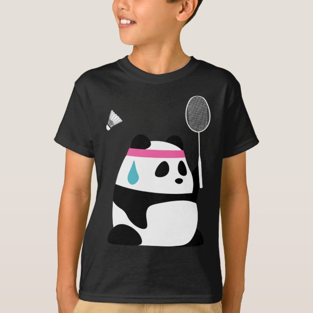 Exhausted Badminton Panda - Funny Cute Shuttle Ani T-Shirt (Front)