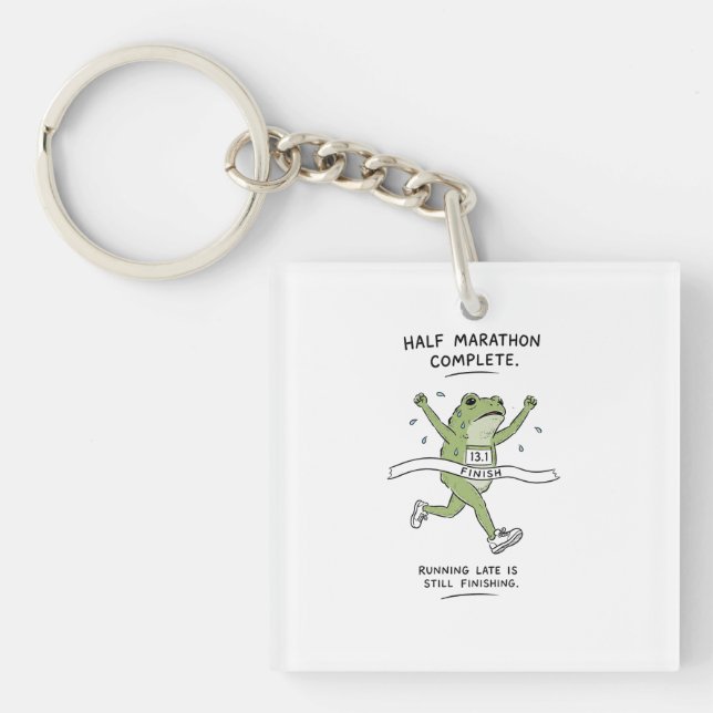 Exhausted Frog Half Marathon Finisher Funny Runnin Keychain (Front)
