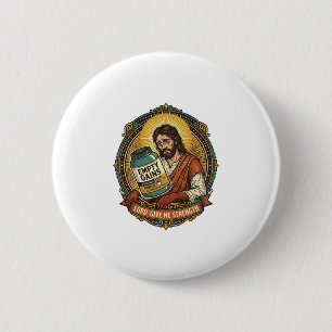 Exhausted Jesus Empty Protein Powder Tub Gym Humou 2 Inch Round Button
