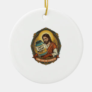 Exhausted Jesus Empty Protein Powder Tub Gym Humou Ceramic Ornament