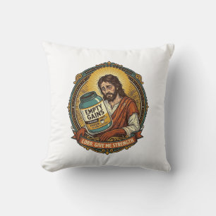 Exhausted Jesus Empty Protein Powder Tub Gym Humou Throw Pillow