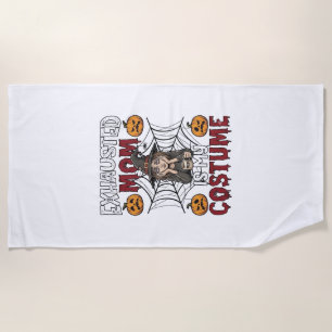 Exhausted Mom Is Costume Halloween Witch Coffee Pu Beach Towel