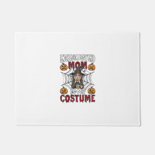 Exhausted Mom Is Costume Halloween Witch Coffee Pu Doormat