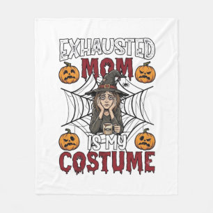 Exhausted Mom Is Costume Halloween Witch Coffee Pu Fleece Blanket