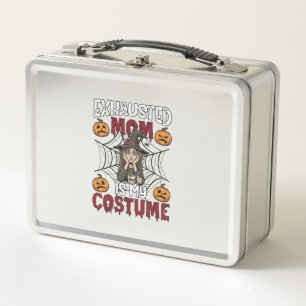 Exhausted Mom Is Costume Halloween Witch Coffee Pu Metal Lunch Box