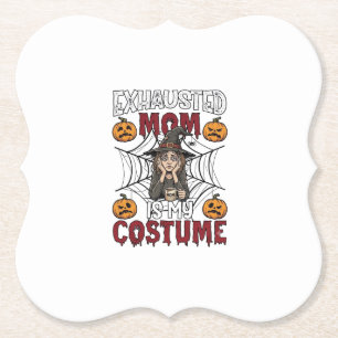 Exhausted Mom Is Costume Halloween Witch Coffee Pu Paper Coaster