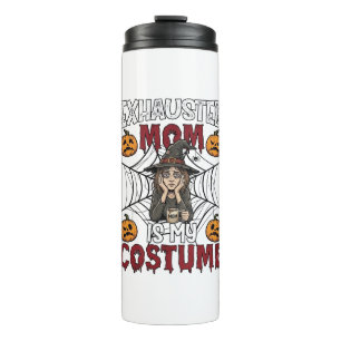 Exhausted Mom Is Costume Halloween Witch Coffee Pu Thermal Tumbler
