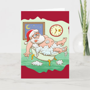 Exhausted Santa taking a bath after Xmas delivery Holiday Card