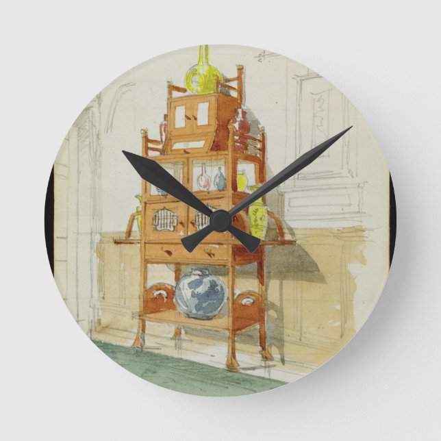 Exhibition Cabinet, c.1860s-70s (w/c & pencil on p Round Clock (Front)