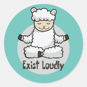 Exist loudly Kawaii white sheep doing a yoga pose Classic Round Sticker
