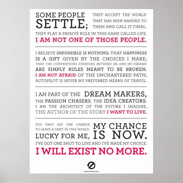 Exist No More Manifesto Poster Large Blk (Front)