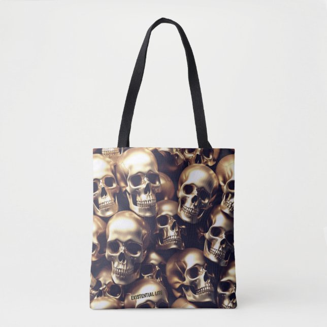 EXISTENTIAL LITE Gold Skulls Tote Bag (Front)